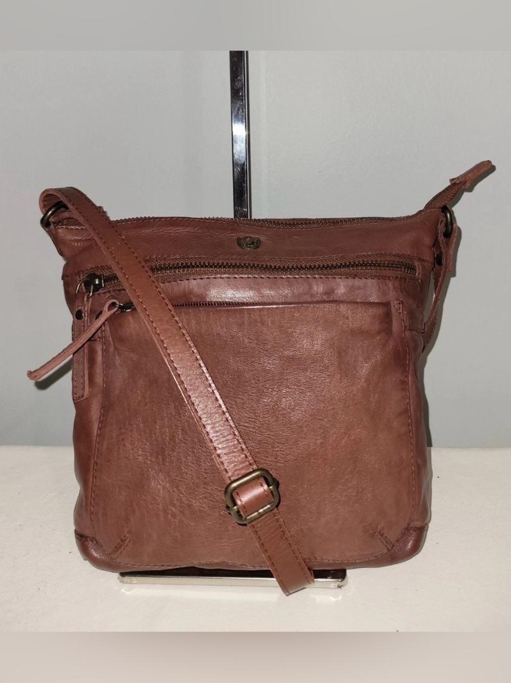 Cochoa Leather Crossbody Shoulder Bag Cognac Brown